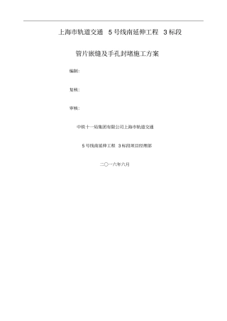 管片嵌缝及手孔封堵施工方案