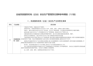 民政服务机构(企业)安全生产管理责任清单参考模版(1.0版)
