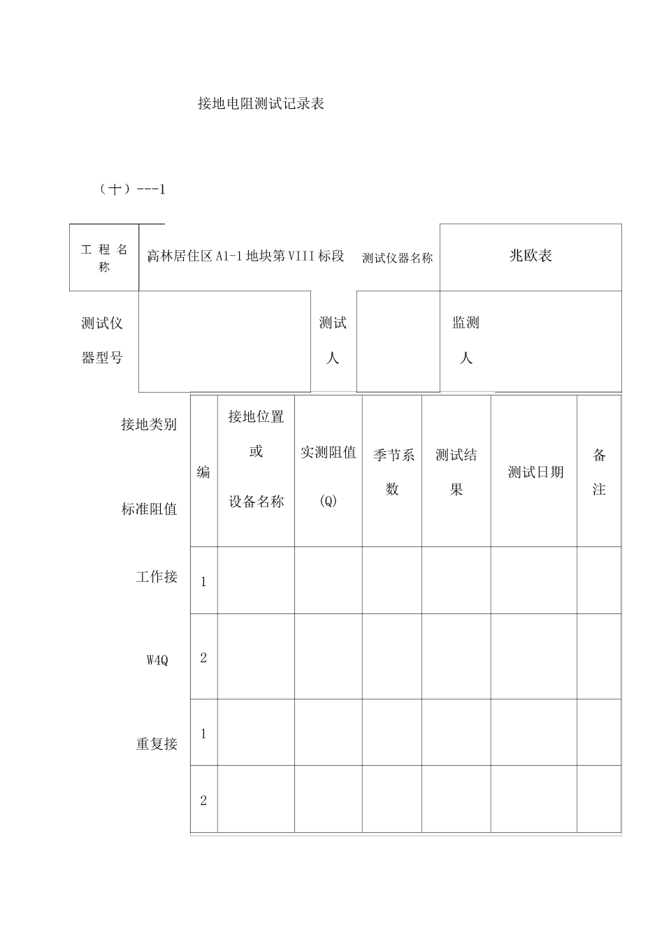 接地电阻测试记录表 _第1页