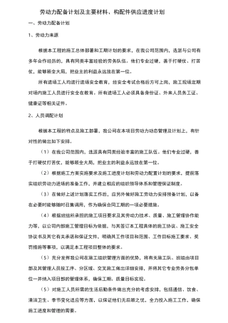 劳动力及主要材料构配件供应进度计划