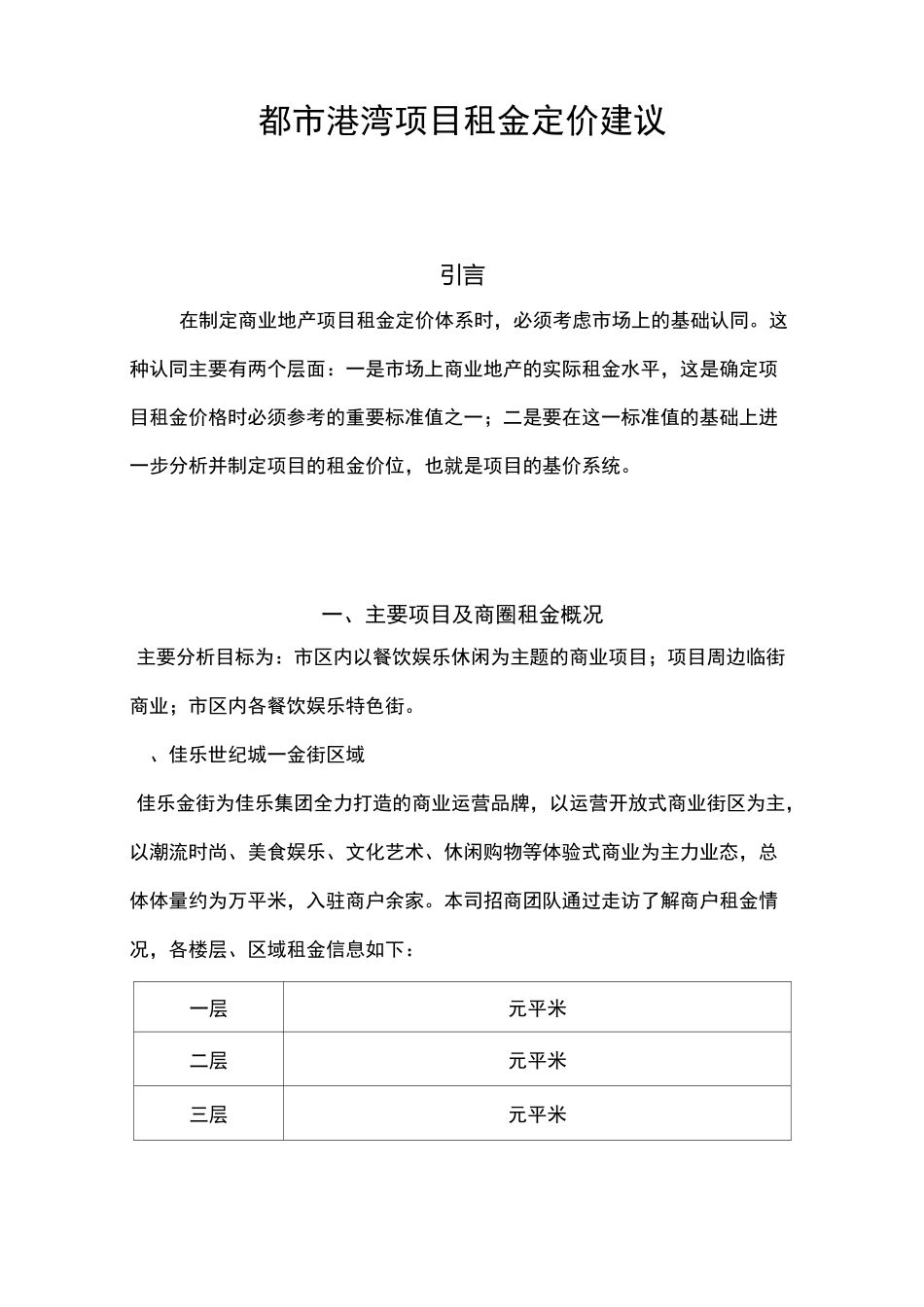 都市港湾项目租金定价建议_第1页