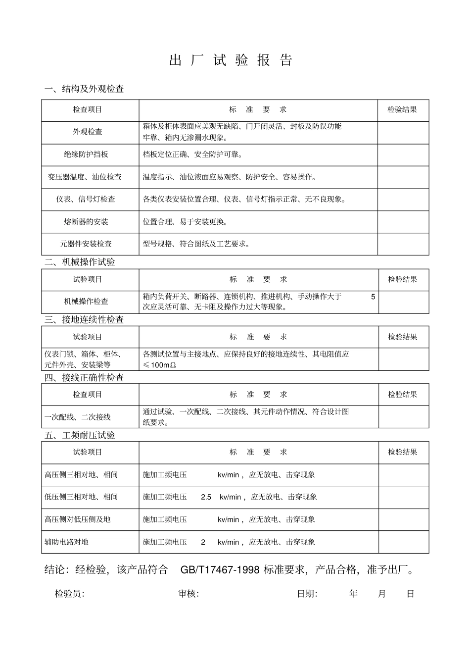 箱变产品合格证明书_第2页