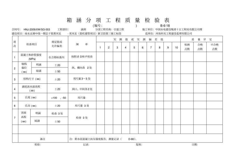 箱涵分项工程质量检验、评定表_第1页