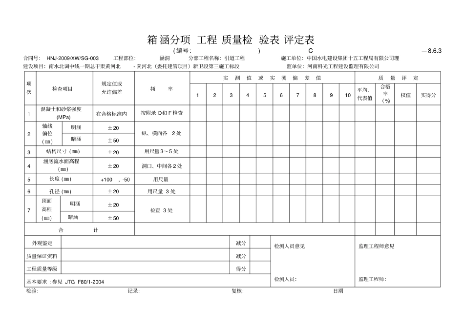 箱涵分项工程质量检验、评定表_第2页
