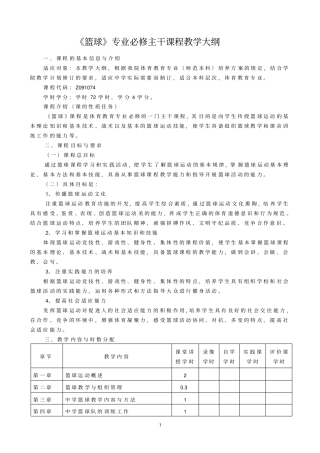 篮球专业必修主干课程教学大纲