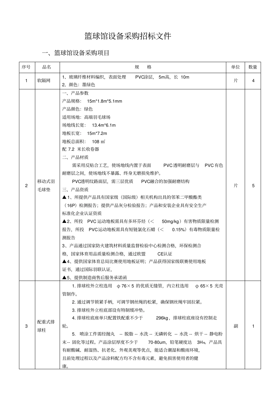 篮球馆设备采购项目招标文件_第1页