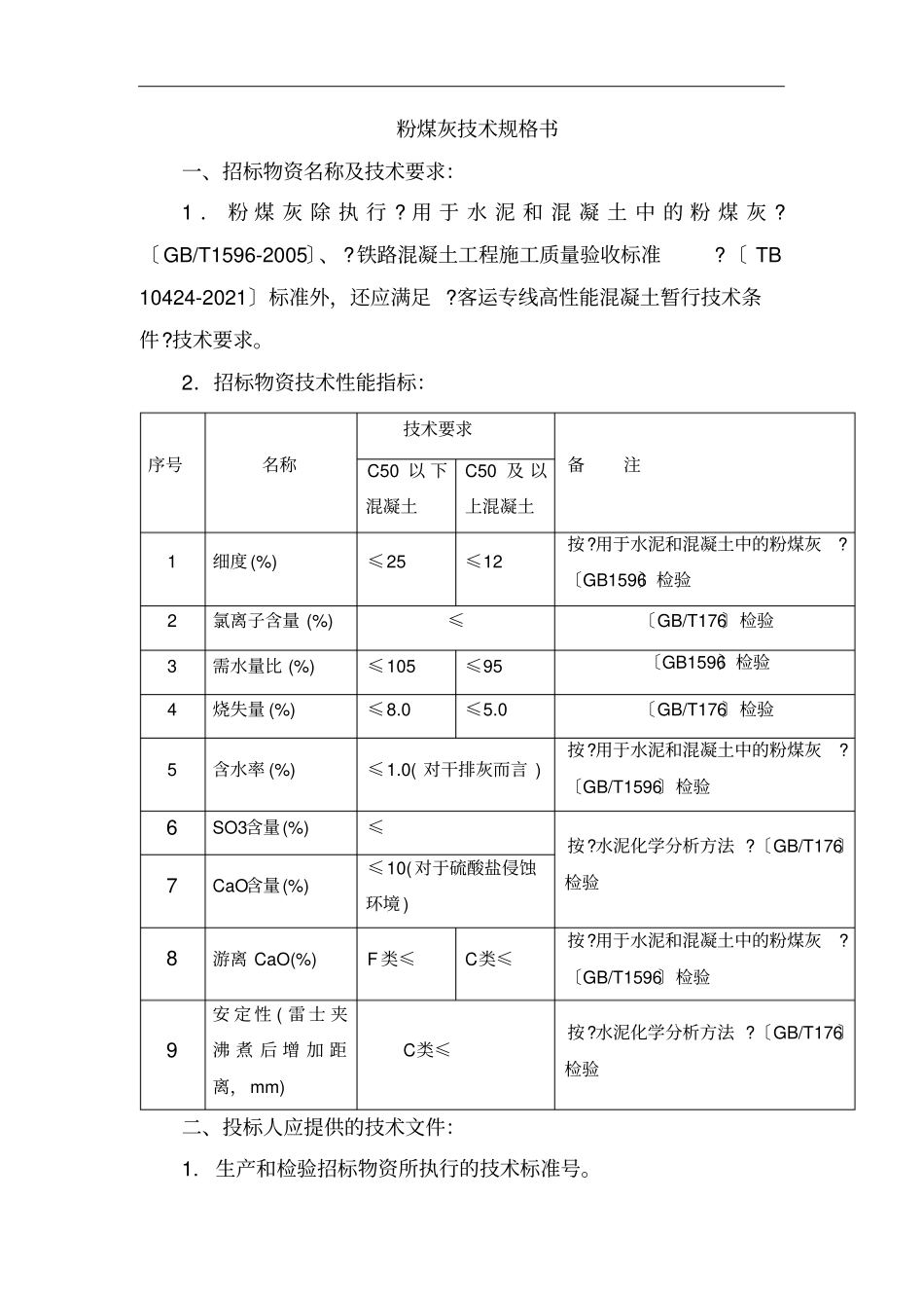 粉煤灰矿粉技术规格书_第1页