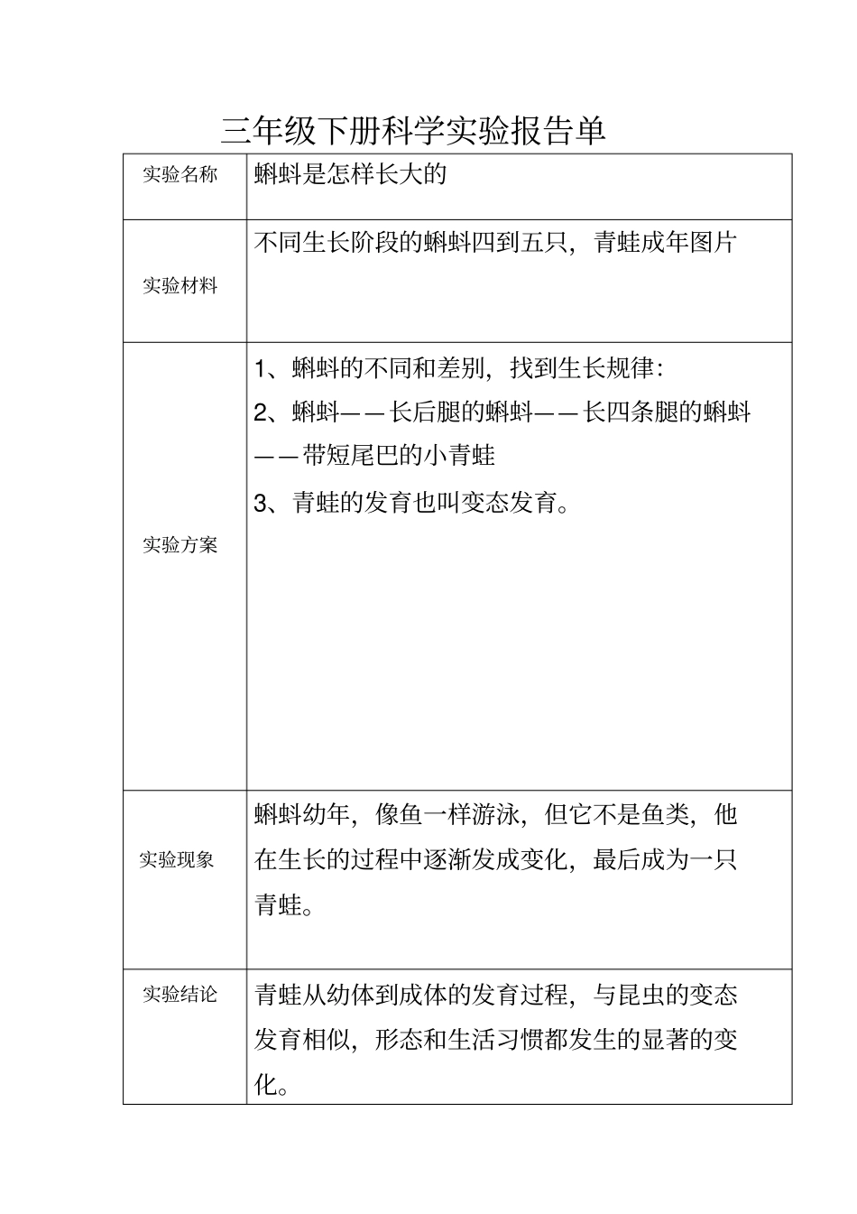 粤教版小学三年级科学试验报告单_第3页