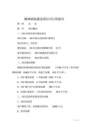 精神病院建设项目可行性报告