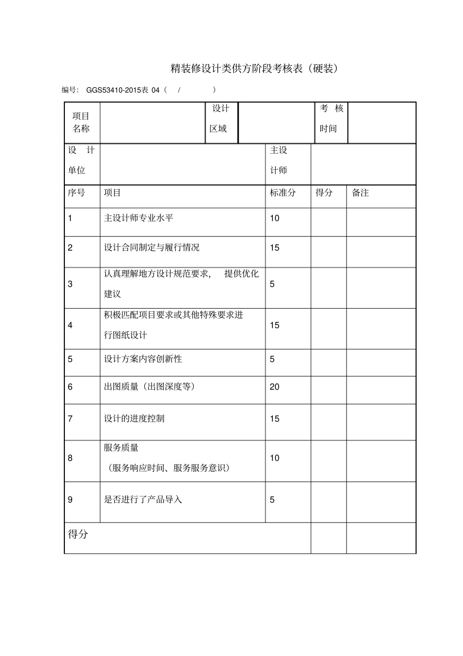 精装修软硬装考核表_第1页