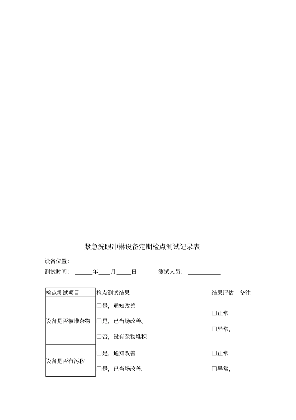 紧急洗眼冲淋设备定期检点测试记录表_第2页