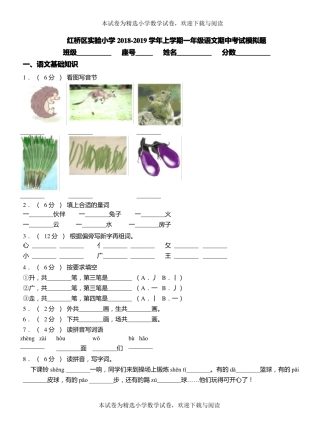 红桥区试验小学2018-2019学年上学期一年级语文期中考试模拟题