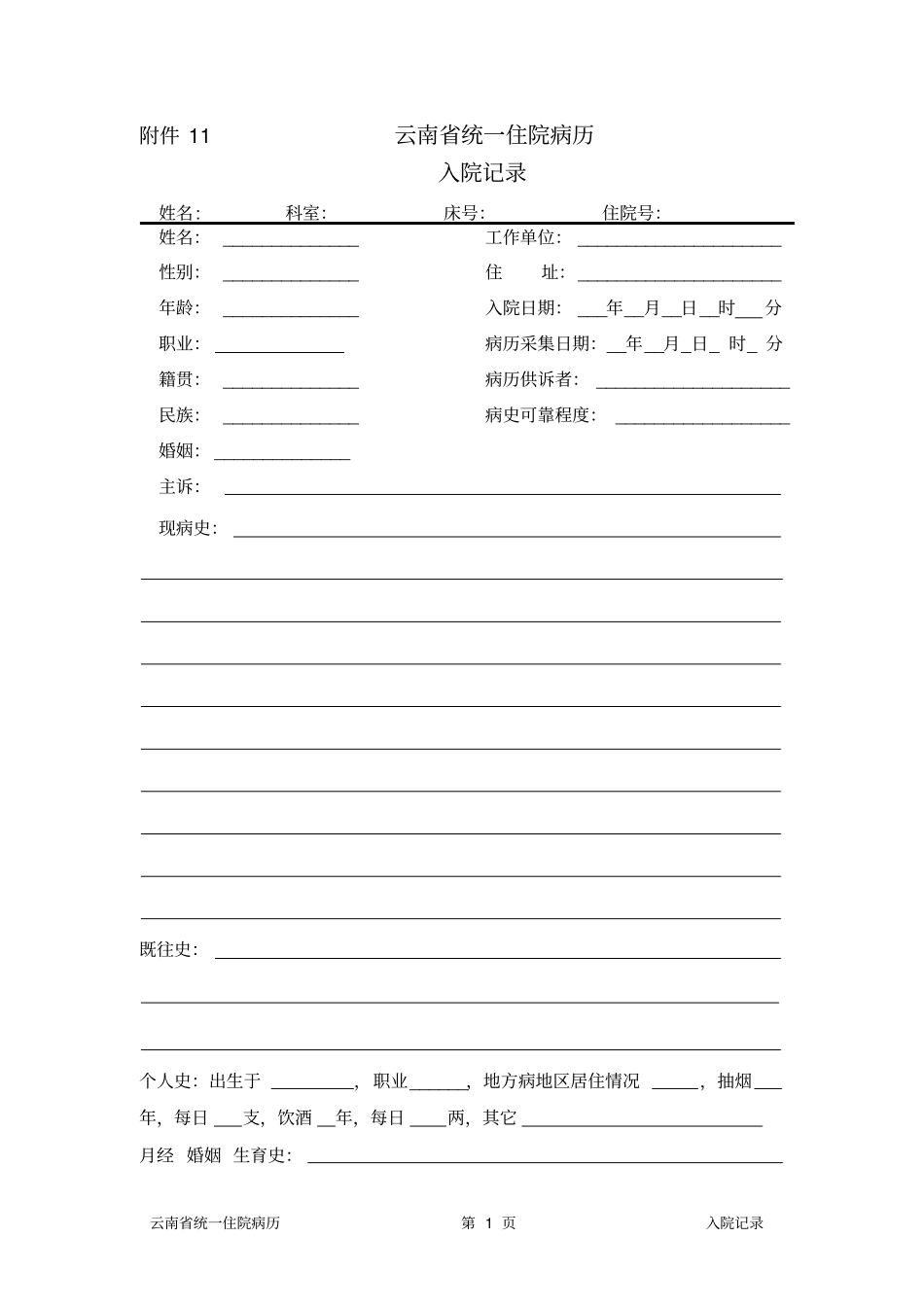 级三甲医院入院记录格式大全_第1页