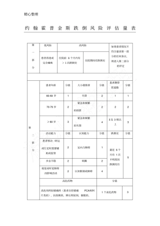 约翰霍普金斯跌倒风险评价量表格模板