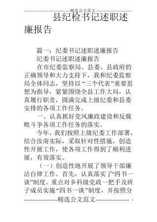 纪检书记述职述廉报告