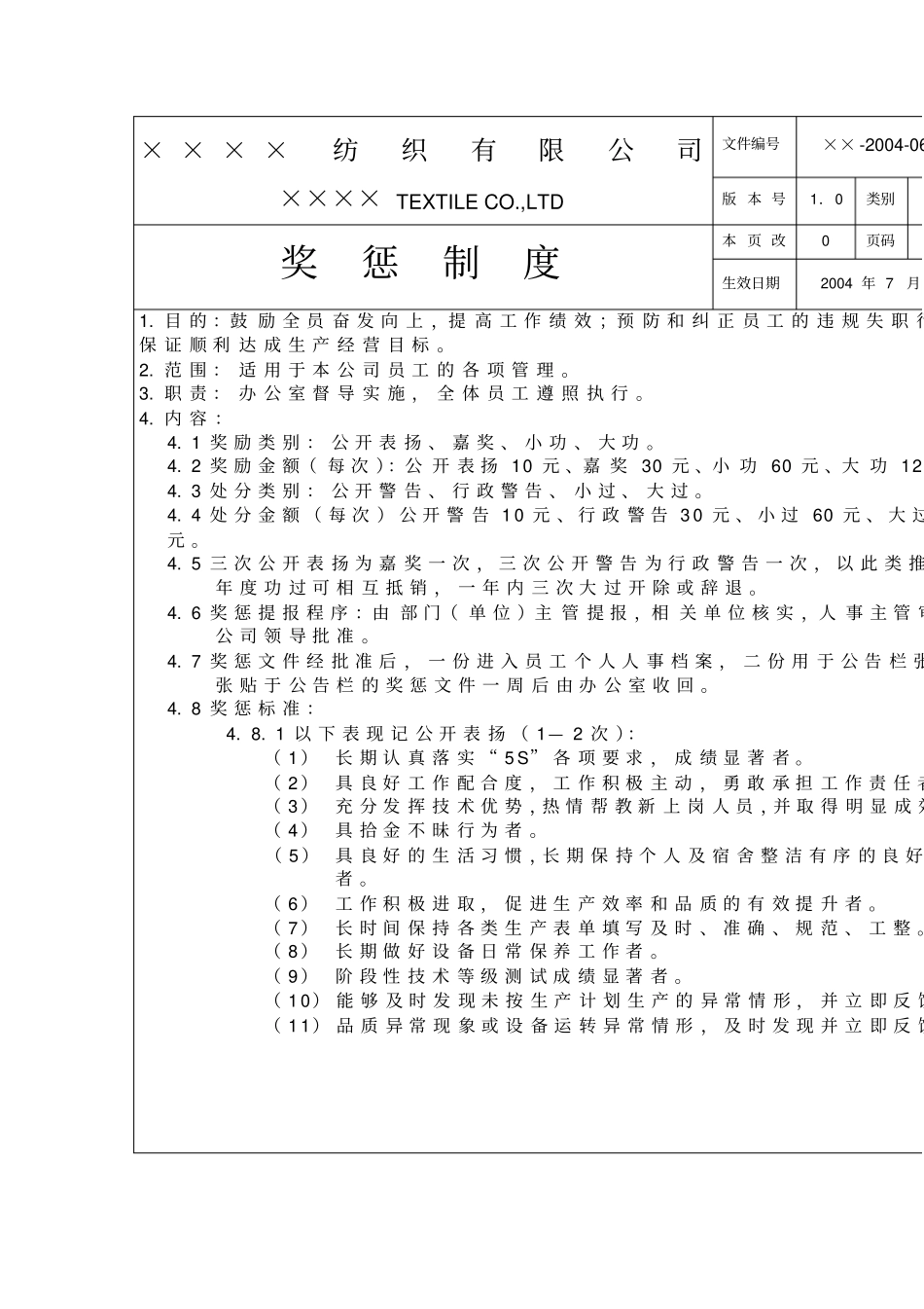 纺织公司奖惩制度_第1页