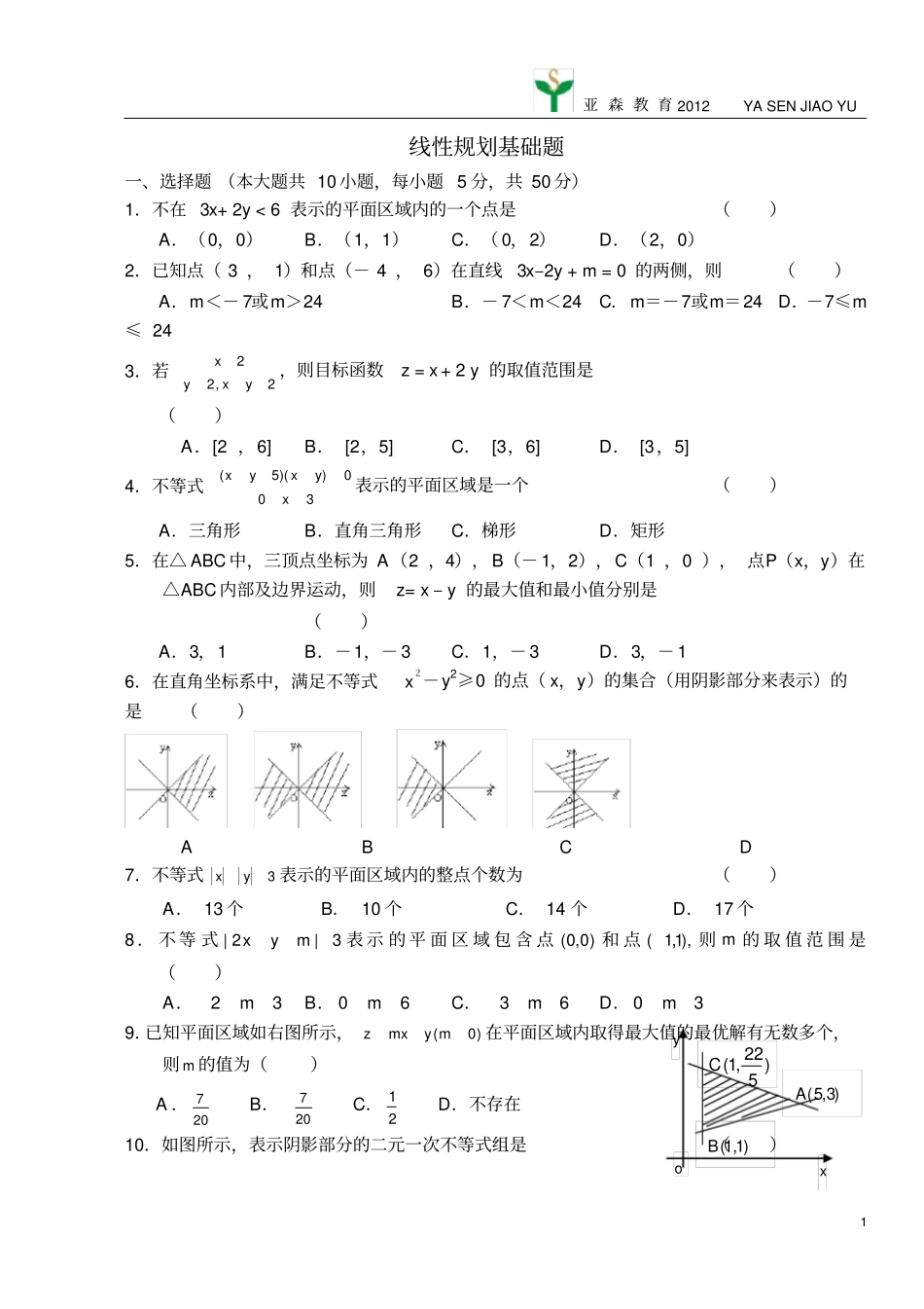 线性规划基础题5附答案_第1页