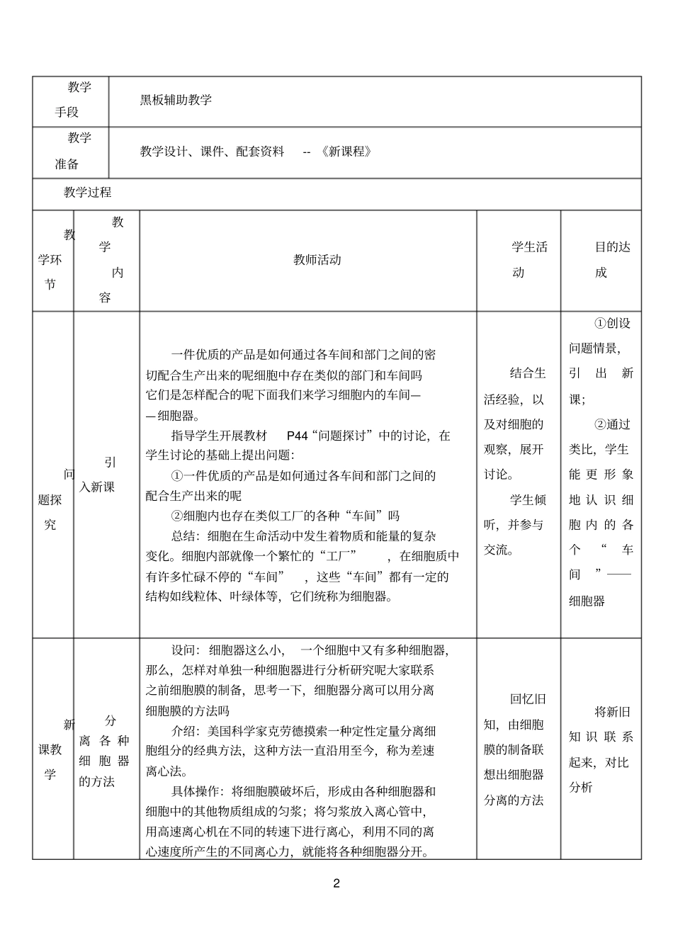 细胞器——系统内的分工合作教学设计_第2页