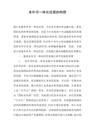本外币一体化经营的构想