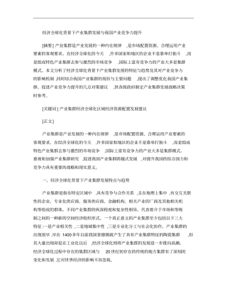 经济全球化背景下产业集群发展与我国产业竞争力提升讲解