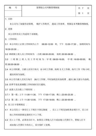 绩效考核某塑胶公司考勤管理制度