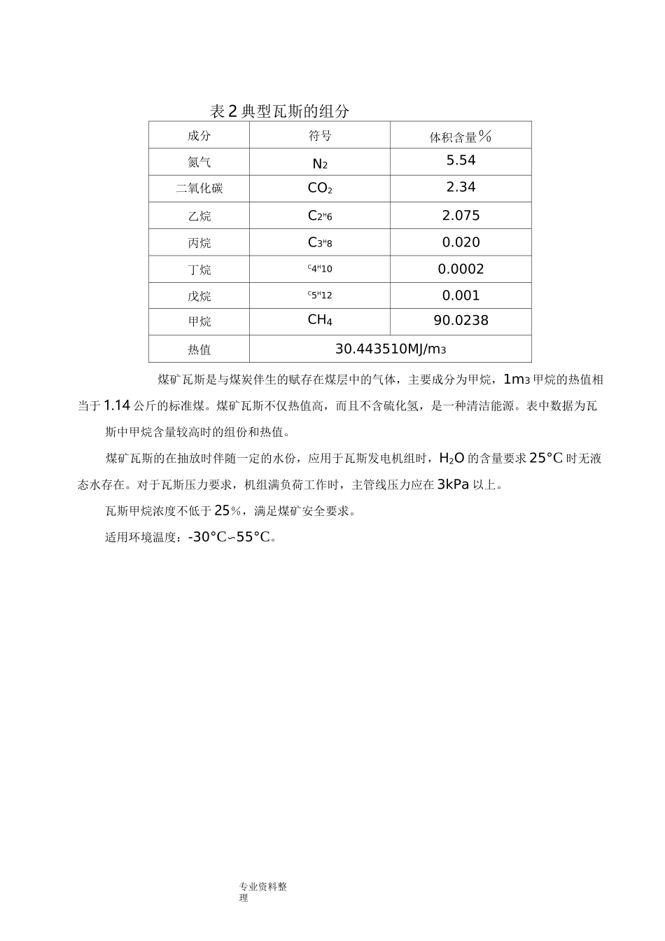 附录1几种常见可燃气体的组分、热值一览表_第2页