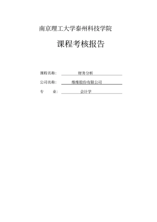 维维股份有限公司财务分析报告