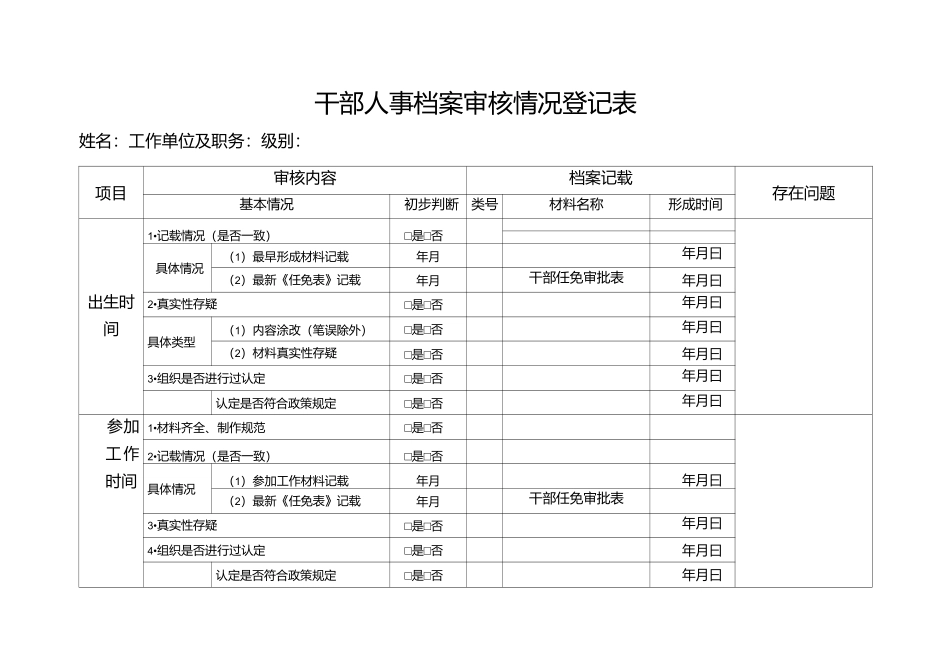干部人事档案审核情况登记表_第1页