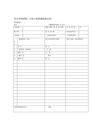 综合布线系统检验批质量验收记录