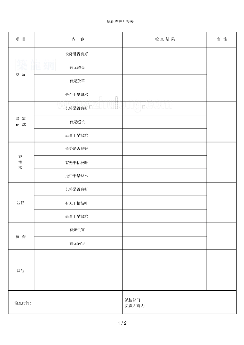 绿化养护月检表_secret_第1页