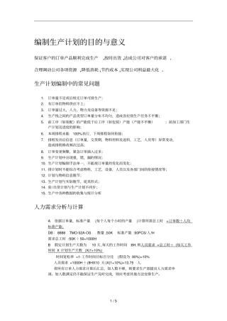 编制生产计划目与意义