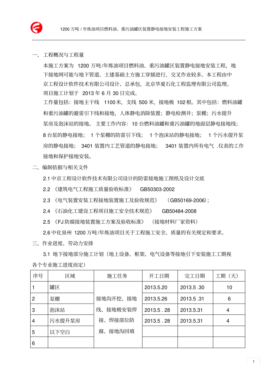 罐区接地装置安装施工方案_第2页