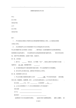网络大电影投资合作合同范本