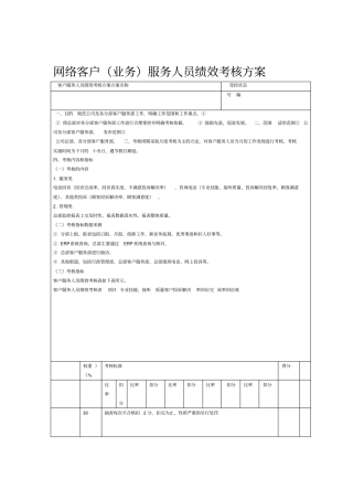 网络客服业务服务人员绩效考核方案
