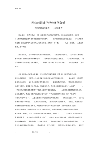 网络营销途径经典案例分析报告
