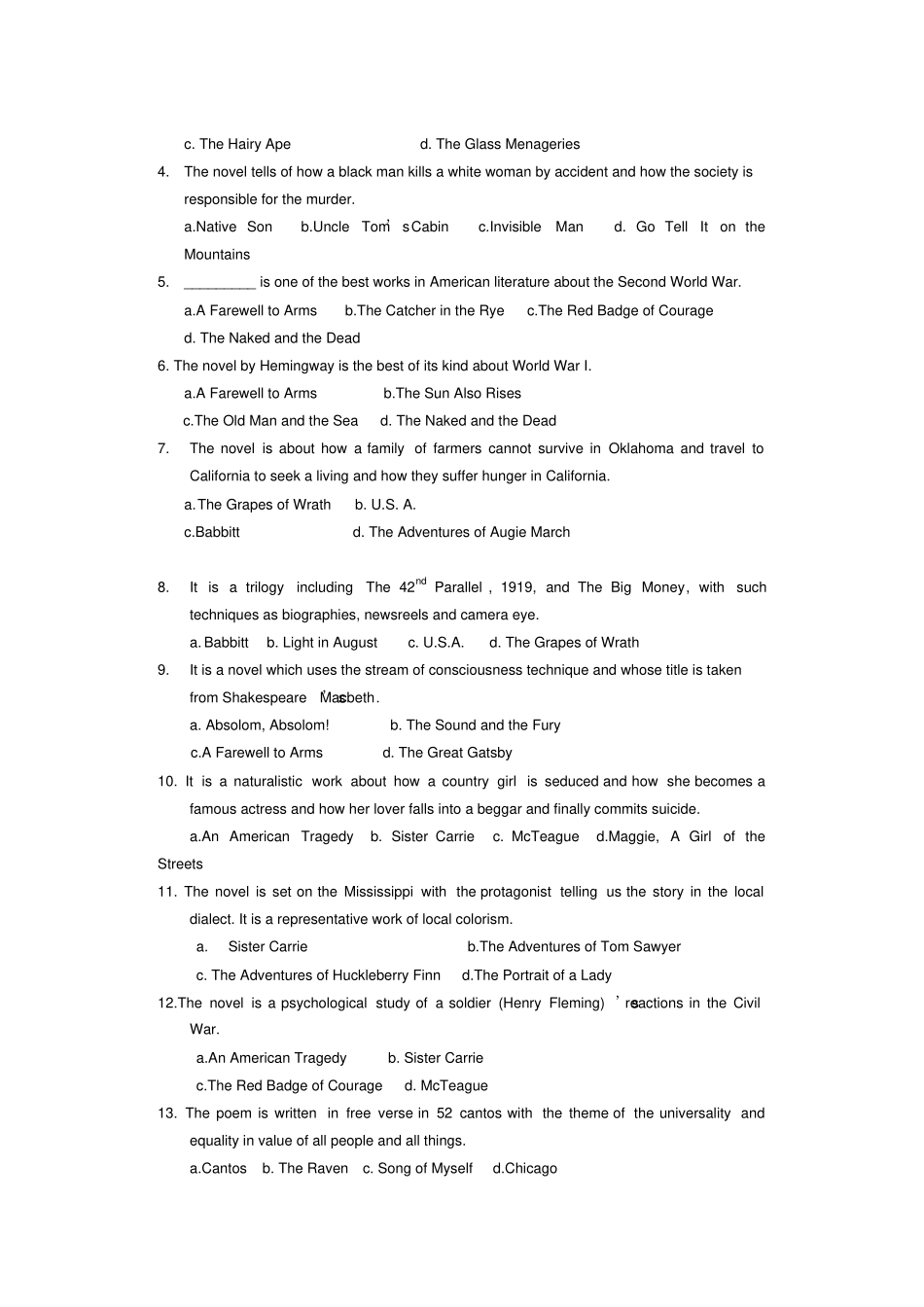 美国文学史期末考试复习资料_第3页