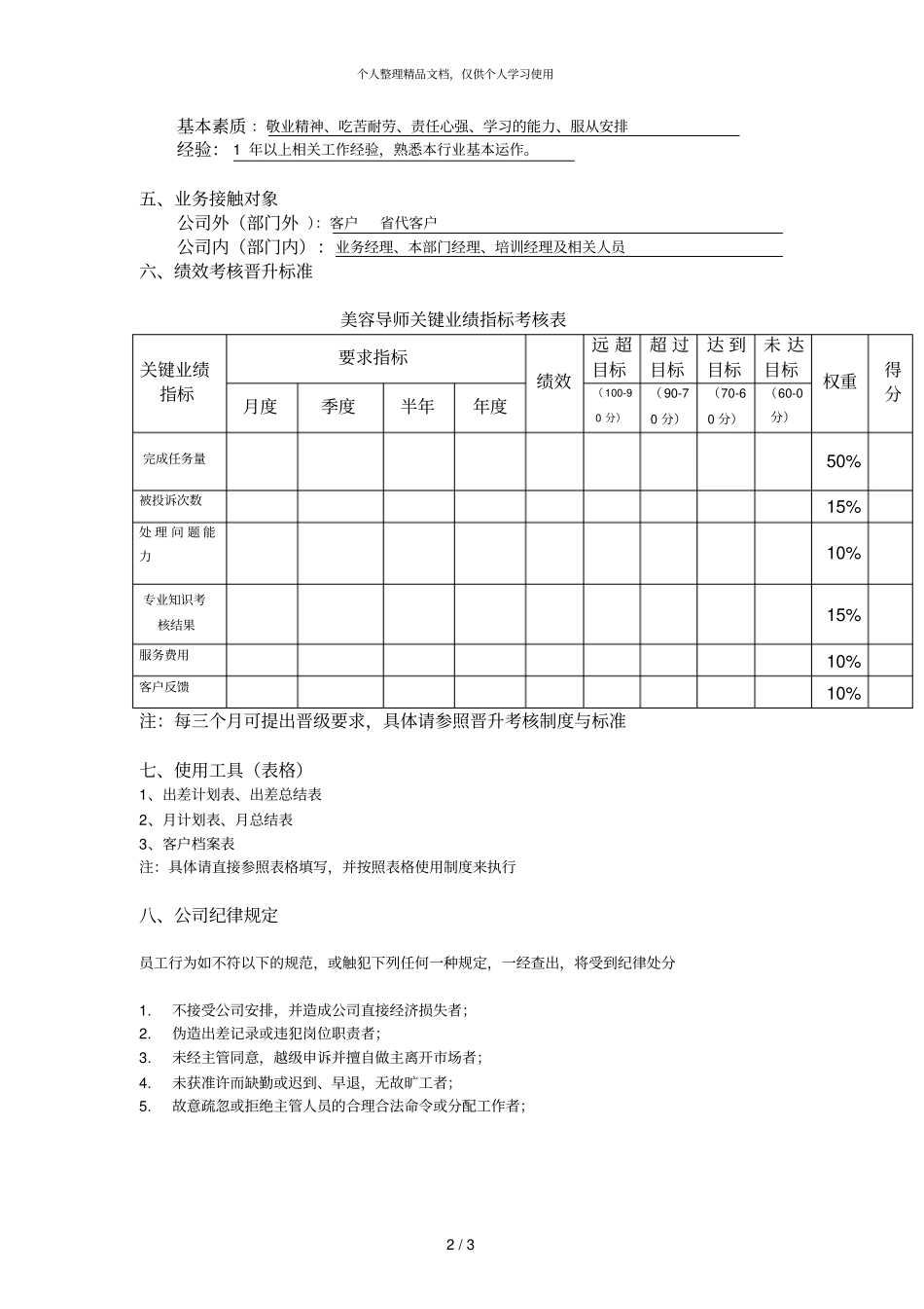 美容导师岗位工作说明书_第2页