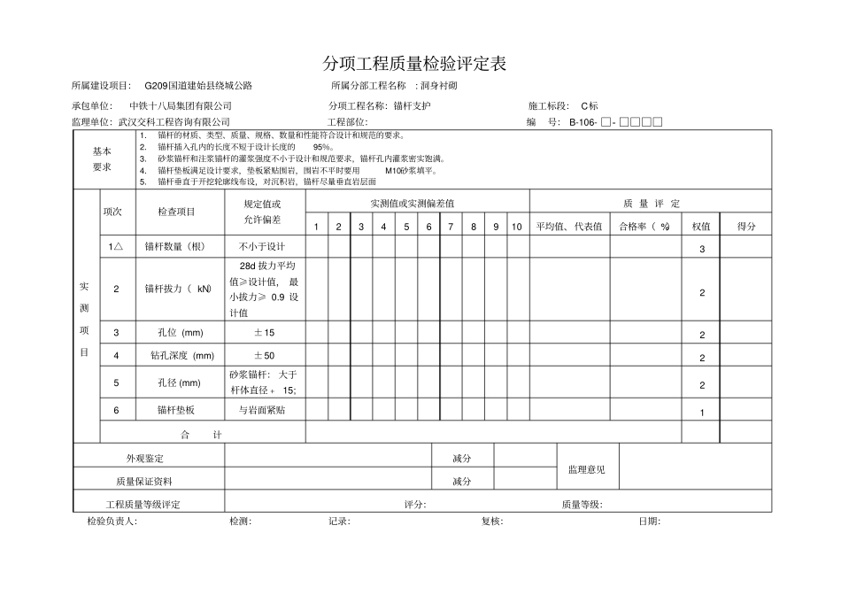 翻坝隧道分项工程质量评定表新_第3页