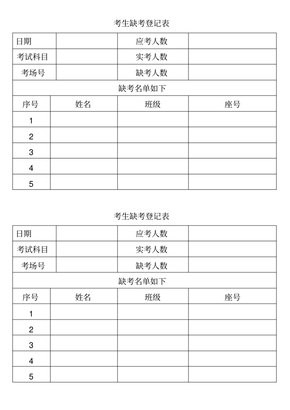考生缺考登记表_第1页
