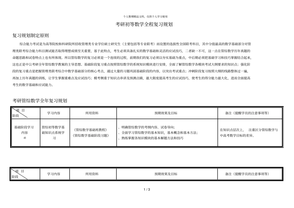 考研初等数学全程复习规划_第1页