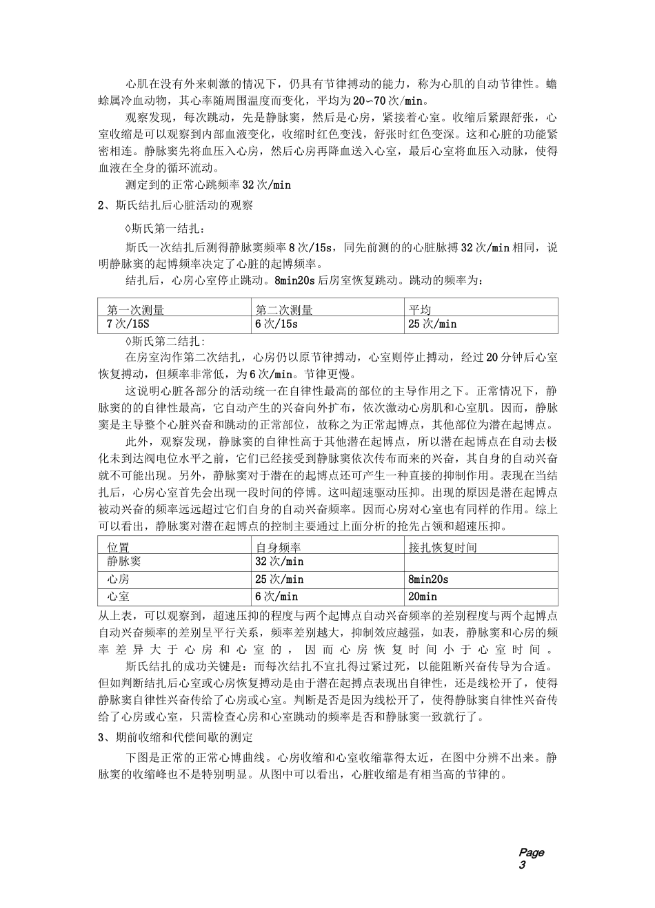【实验报告】蟾蜍心博过程的观察与描记、蟾蜍心室的期外收缩与代偿间歇_第3页