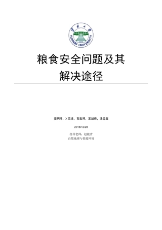 我国的粮食安全问题及解决途径