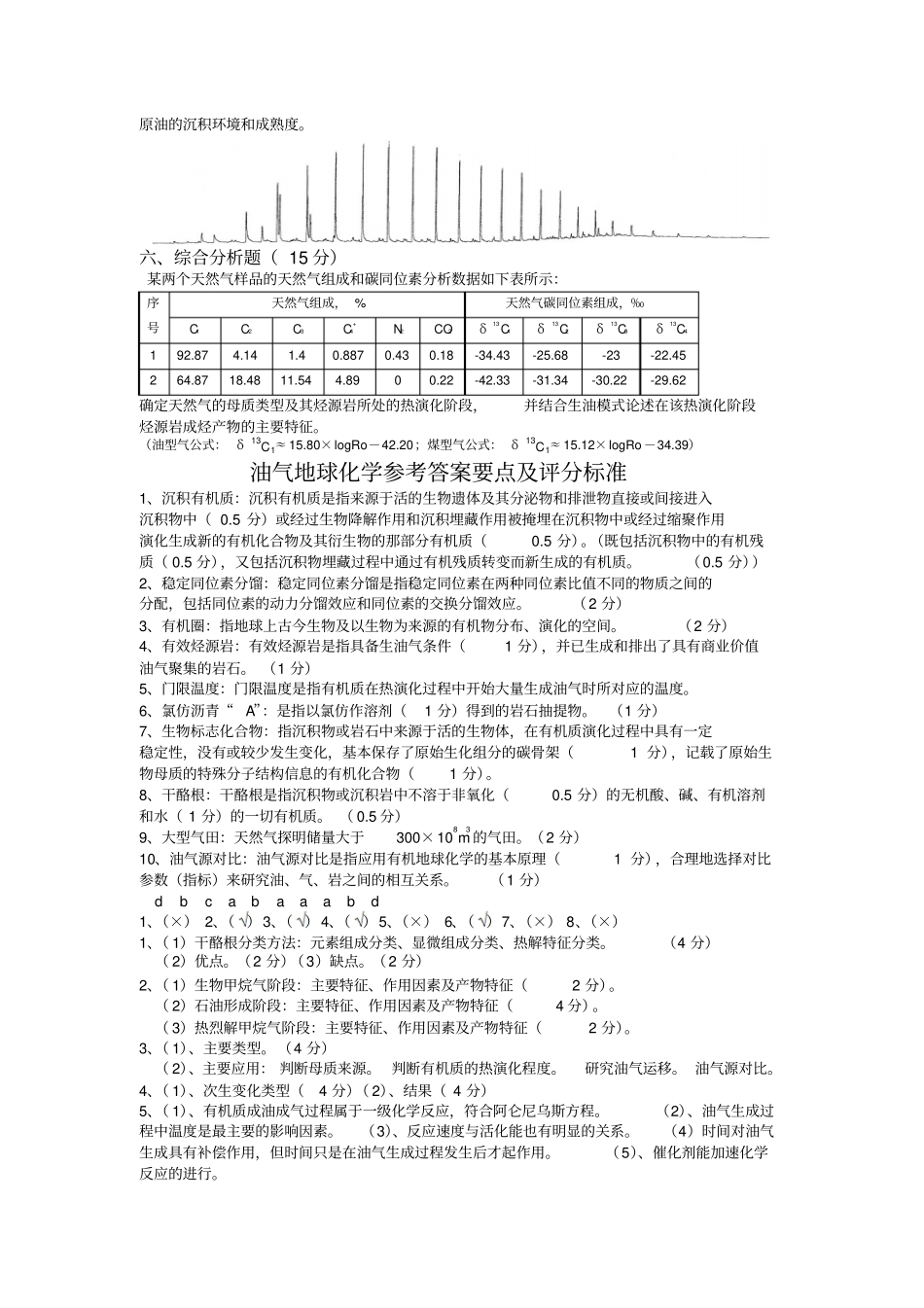 考试试卷参考答案及评分标准_油气地球化学_第2页