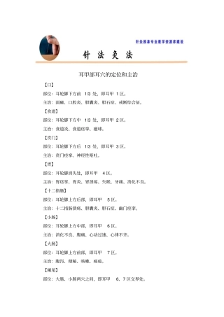 耳甲部耳穴的定位和主治概要