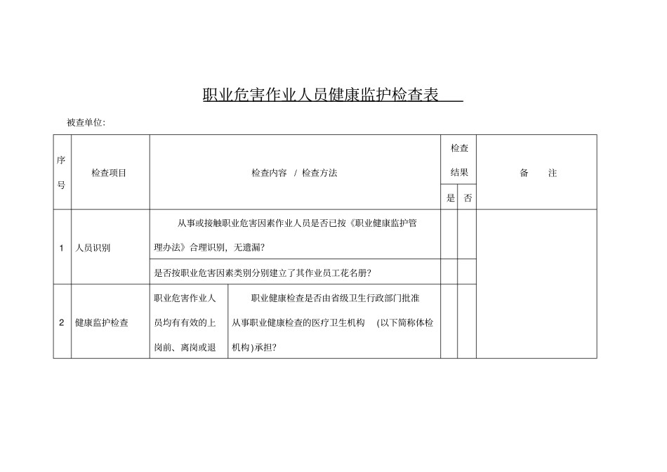 职业危害作业人员健康监护检查表_第1页