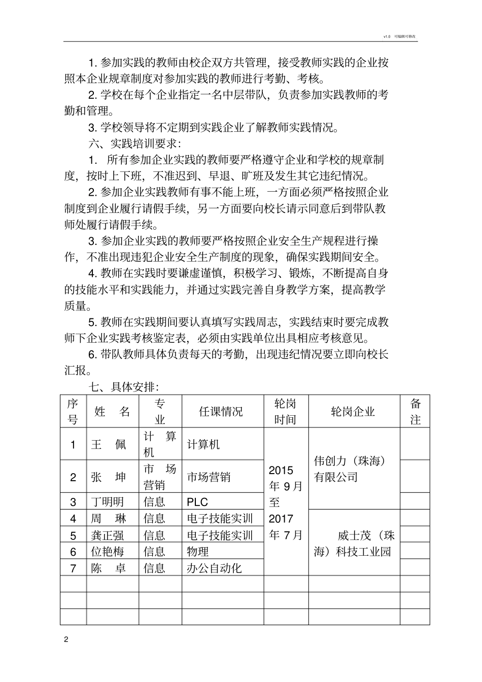 职业学校教师下企业实践方案_第2页