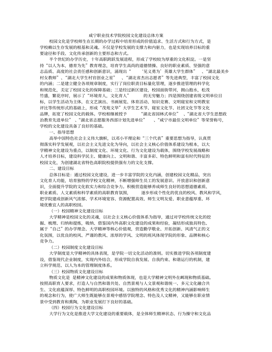 职业技术学院校园文化建设总体方案_第1页