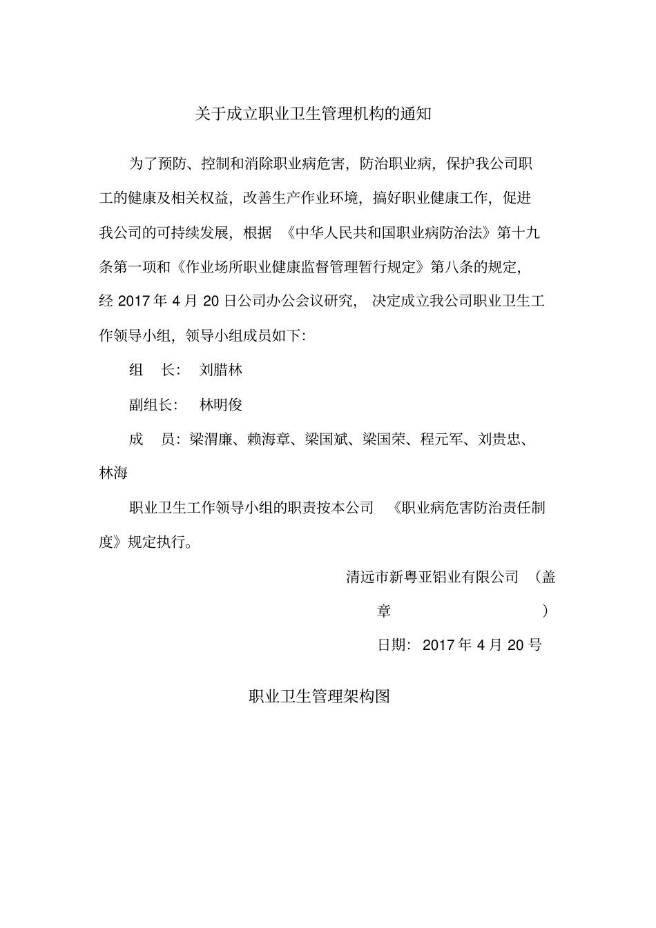 职业病防治领导机构及职业卫生管理机构成立文件_第1页