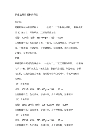 职业装常用面料的种类