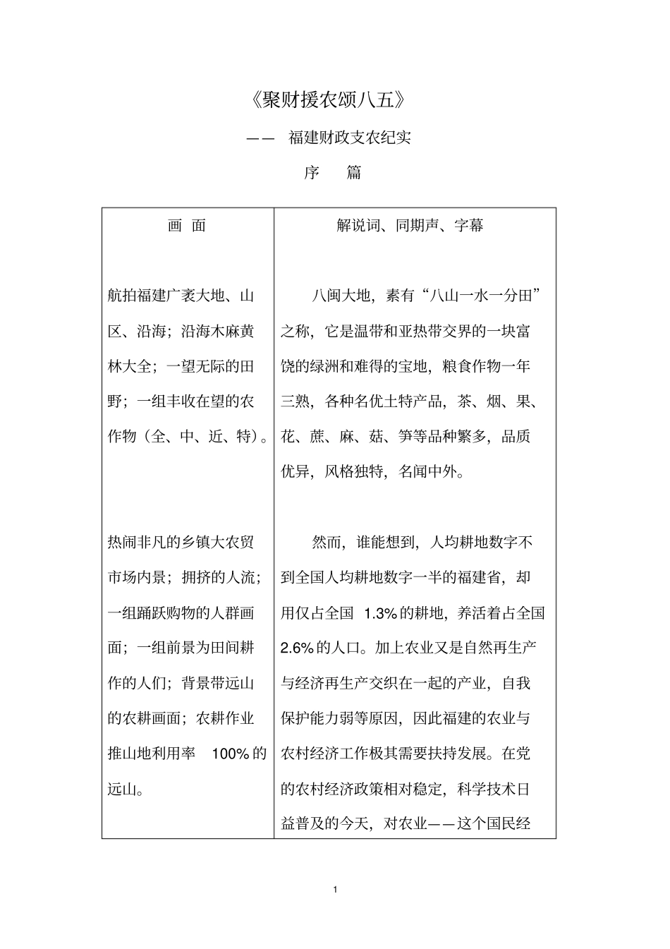 聚财援农颂八五——福建财政支农专题纪录片描述_第1页